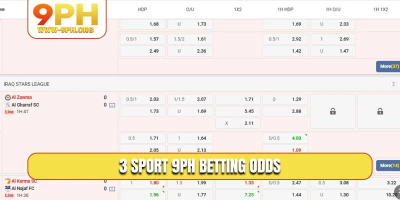 3 sport 9PH betting odds