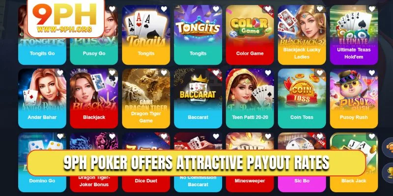 9PH Poker offers attractive payout rates