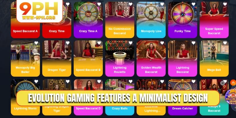 Evolution Gaming features a minimalist design