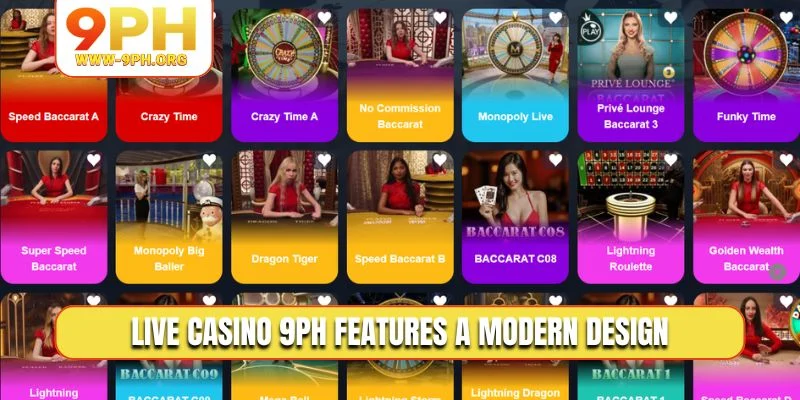 Live Casino 9PH features a modern design