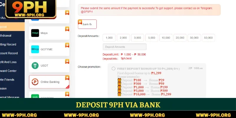 Deposit 9PH via bank