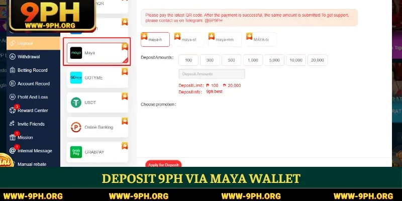 Deposit 9PH via Maya wallet