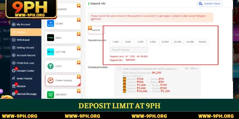 Deposit limit at 9PH