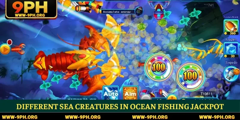 Different sea creatures in Ocean Fishing Jackpot