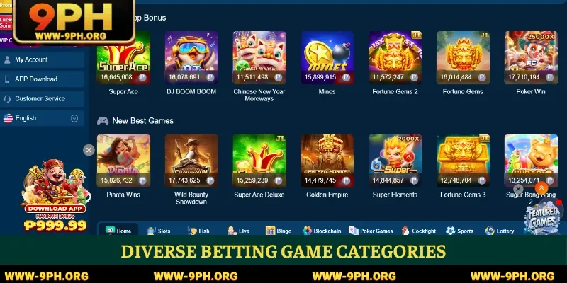 Diverse betting game categories