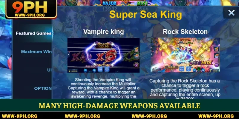 Many high-damage weapons available