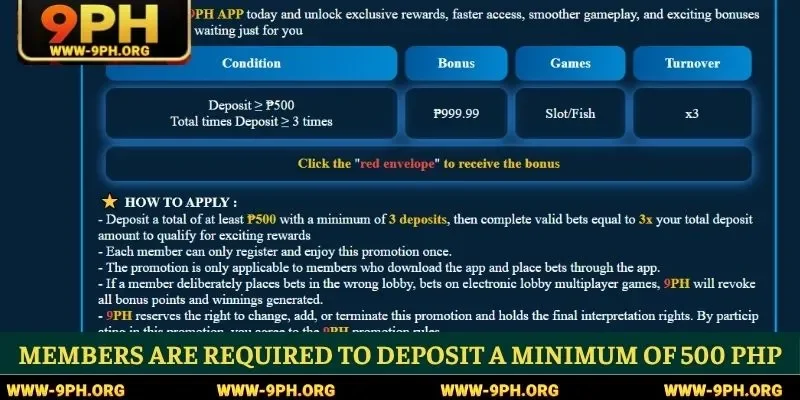 Members are required to deposit a minimum of 500 PHP