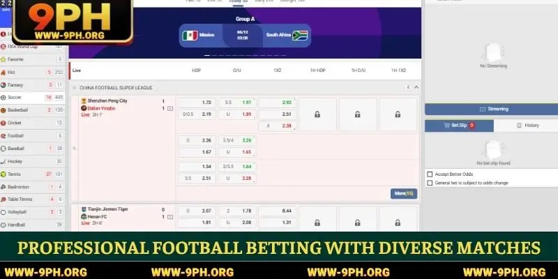 Professional football betting with diverse matches