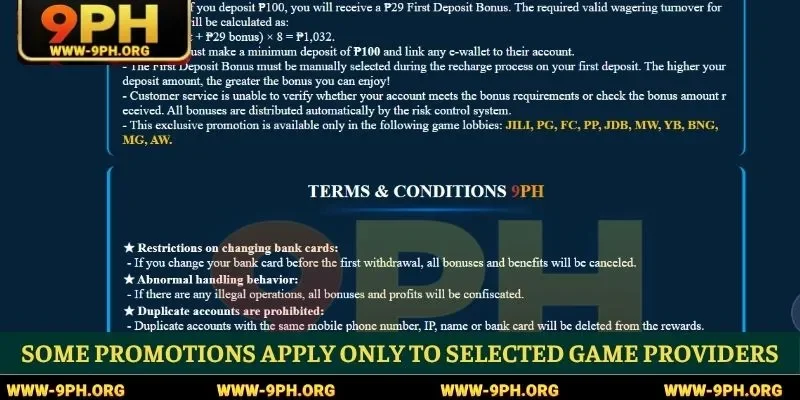 Some promotions apply only to selected game providers
