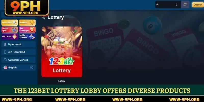The 123Bet Lottery lobby offers diverse products