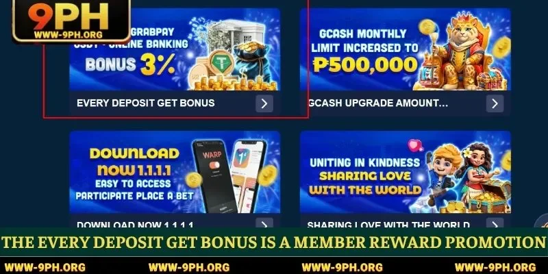 The every deposit get bonus is a member reward promotion