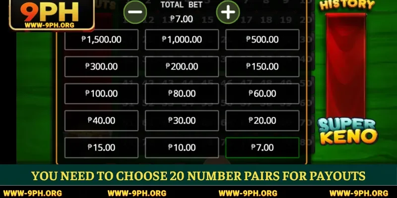 You need to choose 20 number pairs for payouts