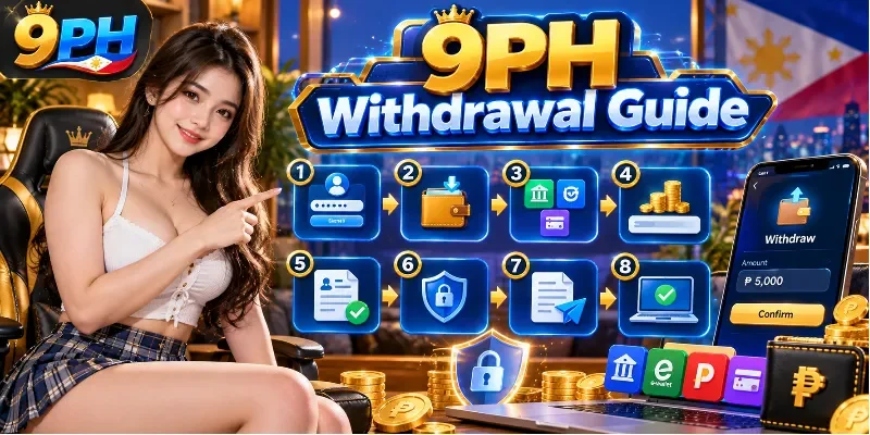 The 9PH platform withdrawal process detailing the essential steps for players to securely request and monitor their cash payouts.